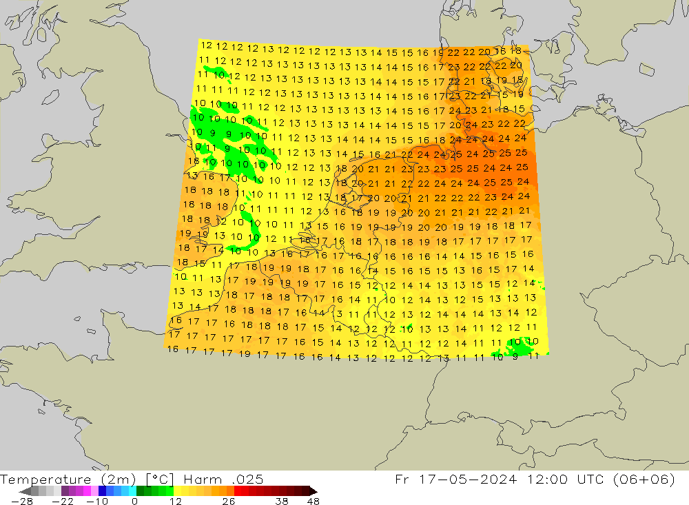 Temperature (2m) Harm .025 Fr 17.05.2024 12 UTC