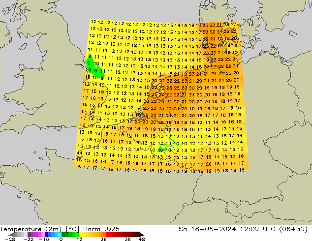 карта температуры Harm .025 сб 18.05.2024 12 UTC