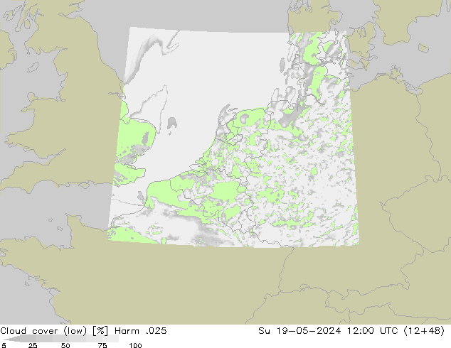 Bewolking (Laag) Harm .025 zo 19.05.2024 12 UTC