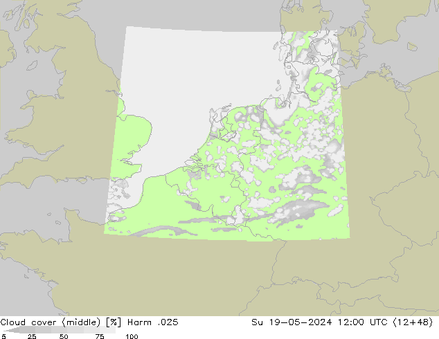 Cloud cover (middle) Harm .025 Su 19.05.2024 12 UTC