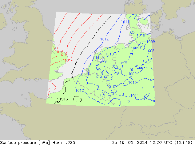 Surface pressure Harm .025 Su 19.05.2024 12 UTC