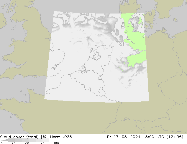 Cloud cover (total) Harm .025 Fr 17.05.2024 18 UTC