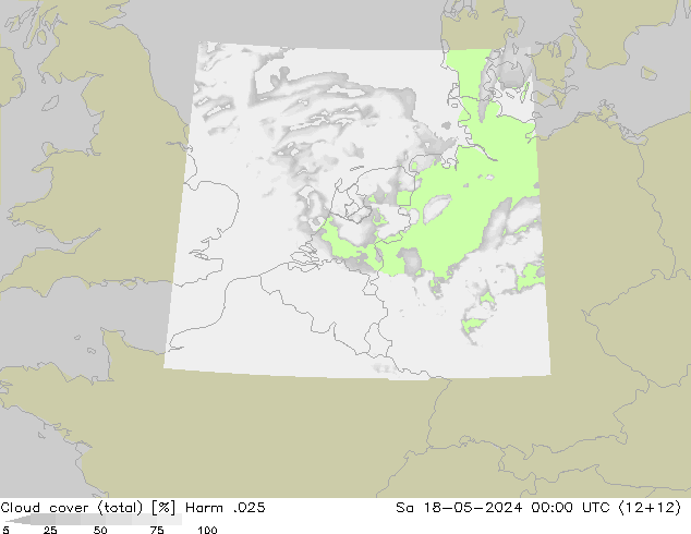 Cloud cover (total) Harm .025 So 18.05.2024 00 UTC