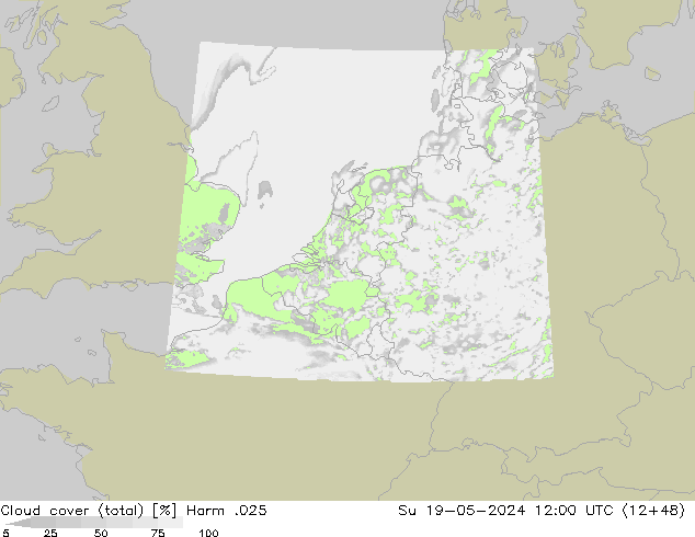 Cloud cover (total) Harm .025 Su 19.05.2024 12 UTC