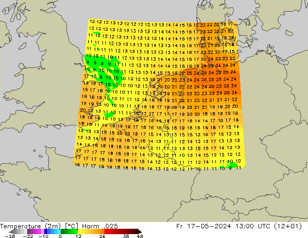 Temperaturkarte (2m) Harm .025 Fr 17.05.2024 13 UTC