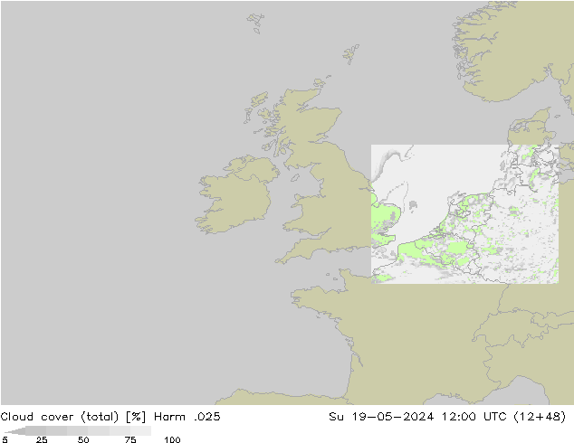 Cloud cover (total) Harm .025 Su 19.05.2024 12 UTC