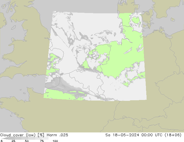Bewolking (Laag) Harm .025 za 18.05.2024 00 UTC