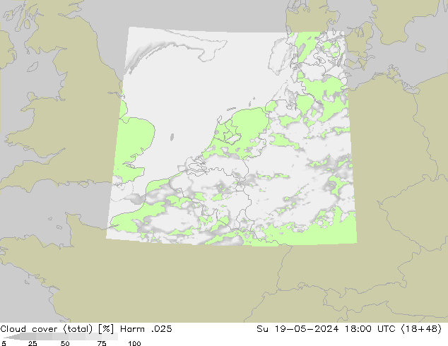 Cloud cover (total) Harm .025 Ne 19.05.2024 18 UTC