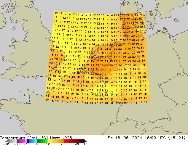 Temperature (2m) Harm .025 Sa 18.05.2024 15 UTC