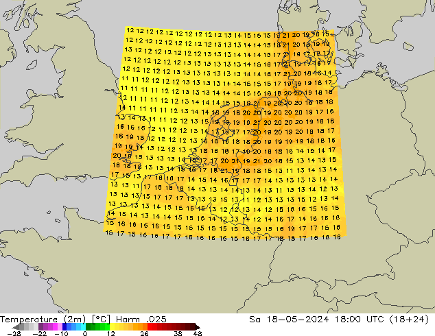 Temperaturkarte (2m) Harm .025 Sa 18.05.2024 18 UTC