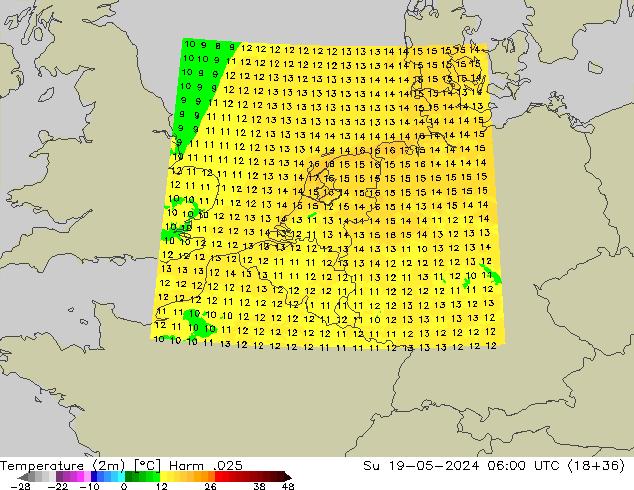 Temperature (2m) Harm .025 Ne 19.05.2024 06 UTC