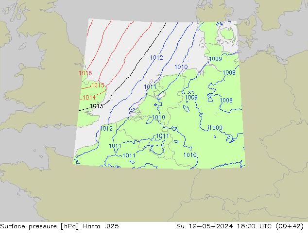 Atmosférický tlak Harm .025 Ne 19.05.2024 18 UTC