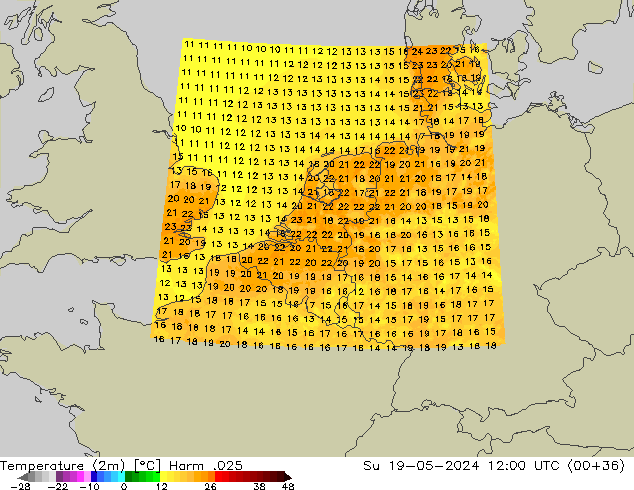 Temperature (2m) Harm .025 Su 19.05.2024 12 UTC