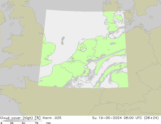 Cloud cover (high) Harm .025 Su 19.05.2024 06 UTC