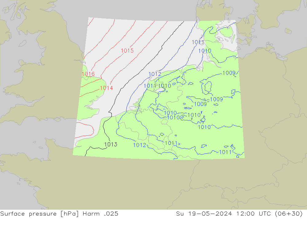 Pressione al suolo Harm .025 dom 19.05.2024 12 UTC
