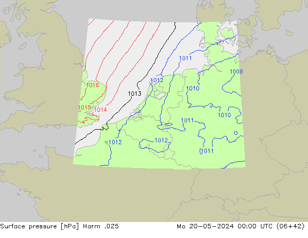 Atmosférický tlak Harm .025 Po 20.05.2024 00 UTC