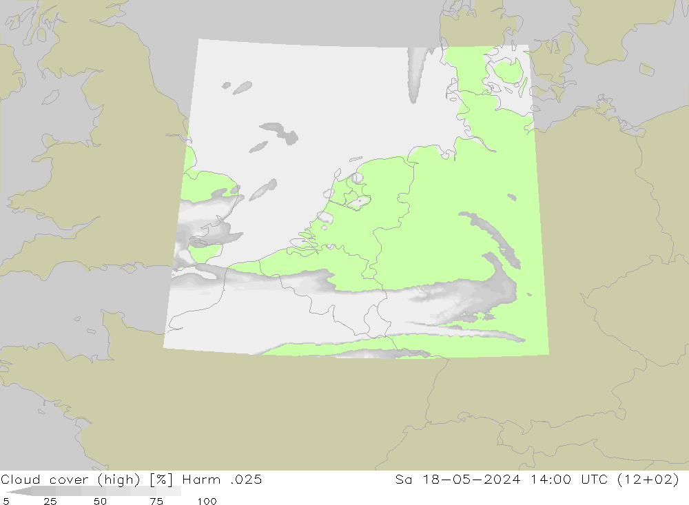 Cloud cover (high) Harm .025 Sa 18.05.2024 14 UTC