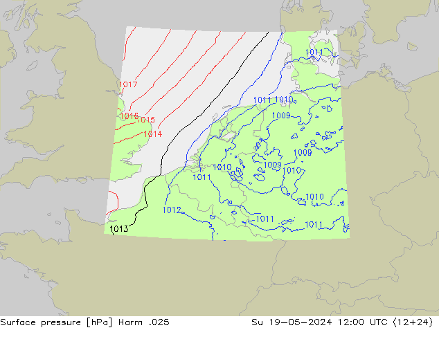 Surface pressure Harm .025 Su 19.05.2024 12 UTC