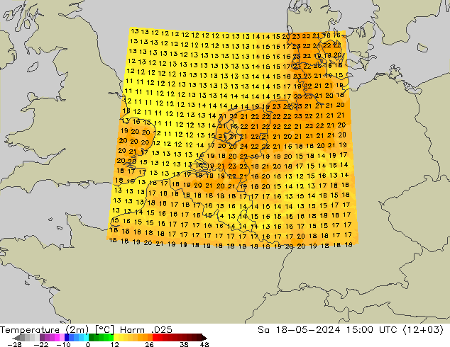 Temperatuurkaart (2m) Harm .025 za 18.05.2024 15 UTC
