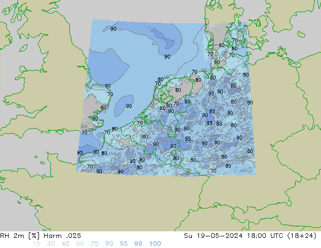 Humidité rel. 2m Harm .025 dim 19.05.2024 18 UTC