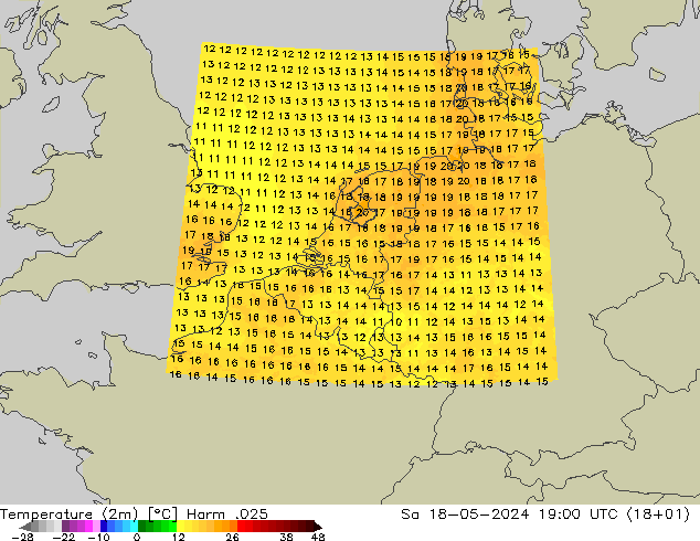 Temperatura (2m) Harm .025 sáb 18.05.2024 19 UTC