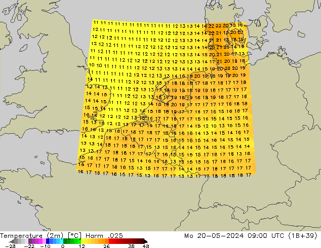 Sıcaklık Haritası (2m) Harm .025 Pzt 20.05.2024 09 UTC