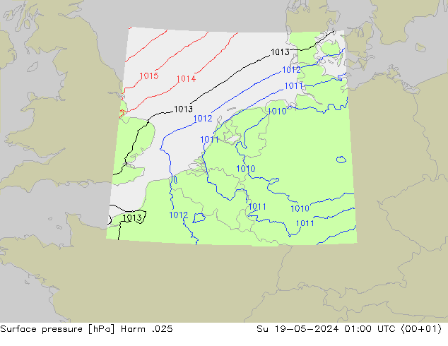 地面气压 Harm .025 星期日 19.05.2024 01 UTC