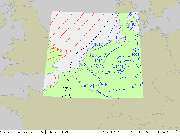 地面气压 Harm .025 星期日 19.05.2024 12 UTC