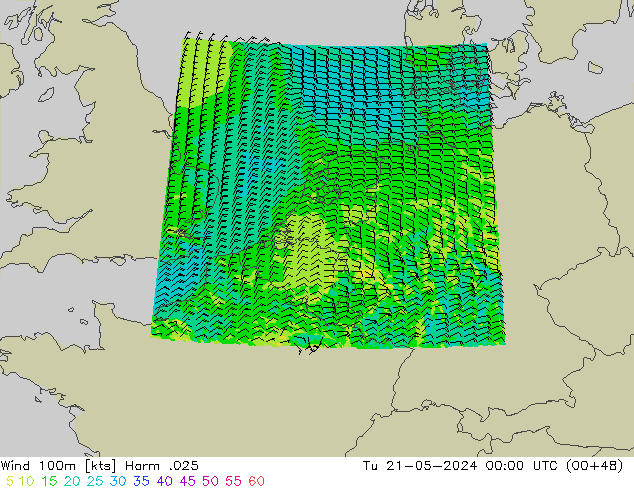 Wind 100m Harm .025 Di 21.05.2024 00 UTC