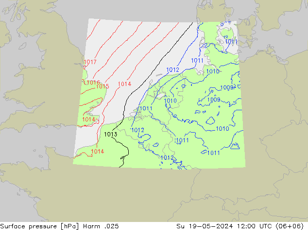 地面气压 Harm .025 星期日 19.05.2024 12 UTC