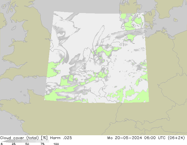 Cloud cover (total) Harm .025 Mo 20.05.2024 06 UTC