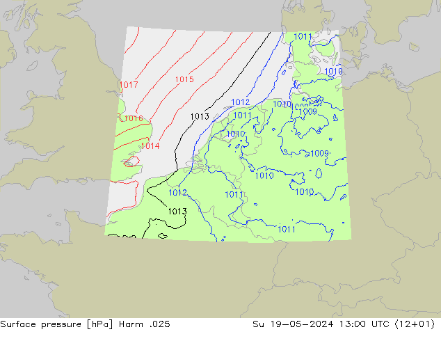 地面气压 Harm .025 星期日 19.05.2024 13 UTC