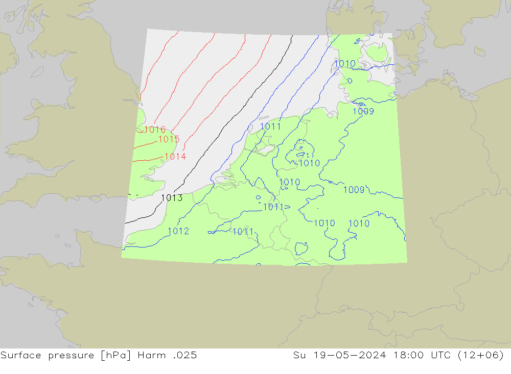 地面气压 Harm .025 星期日 19.05.2024 18 UTC