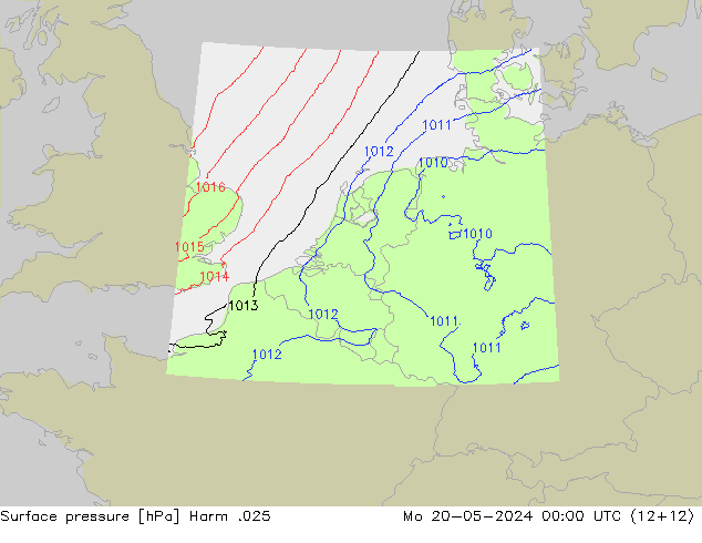 地面气压 Harm .025 星期一 20.05.2024 00 UTC