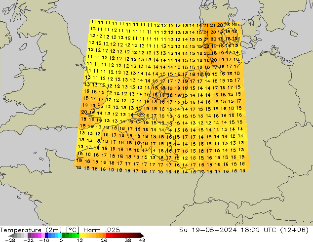 Temperature (2m) Harm .025 Su 19.05.2024 18 UTC