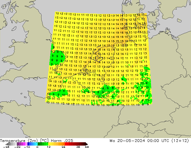 Temperature (2m) Harm .025 Mo 20.05.2024 00 UTC