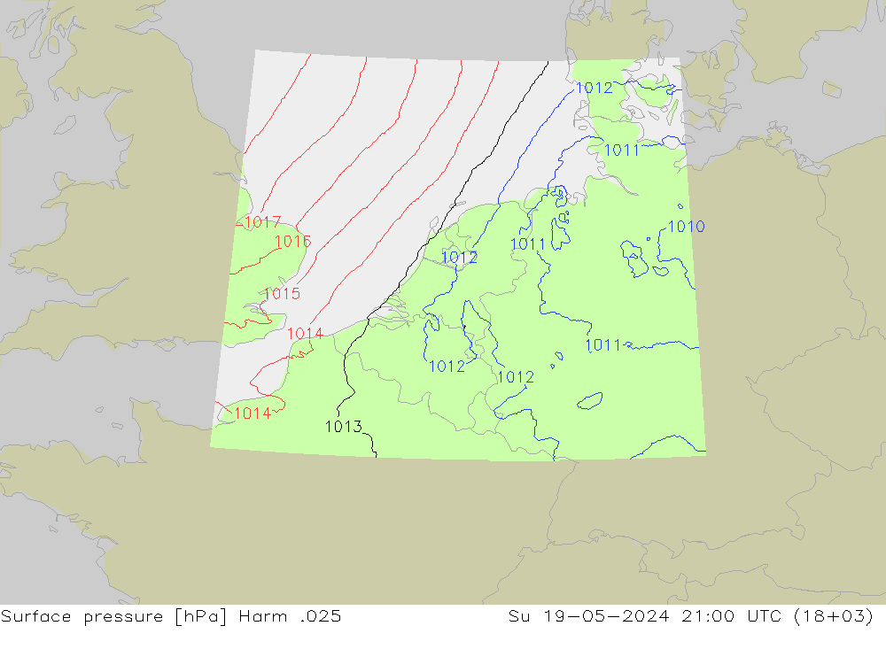 地面气压 Harm .025 星期日 19.05.2024 21 UTC