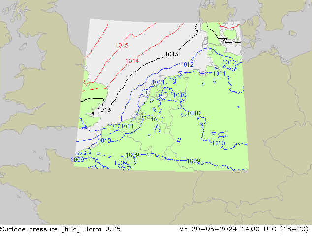 地面气压 Harm .025 星期一 20.05.2024 14 UTC