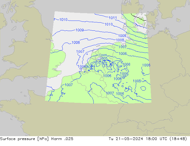Surface pressure Harm .025 Tu 21.05.2024 18 UTC