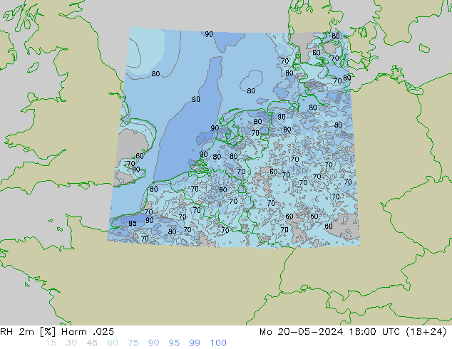 RH 2m Harm .025 星期一 20.05.2024 18 UTC