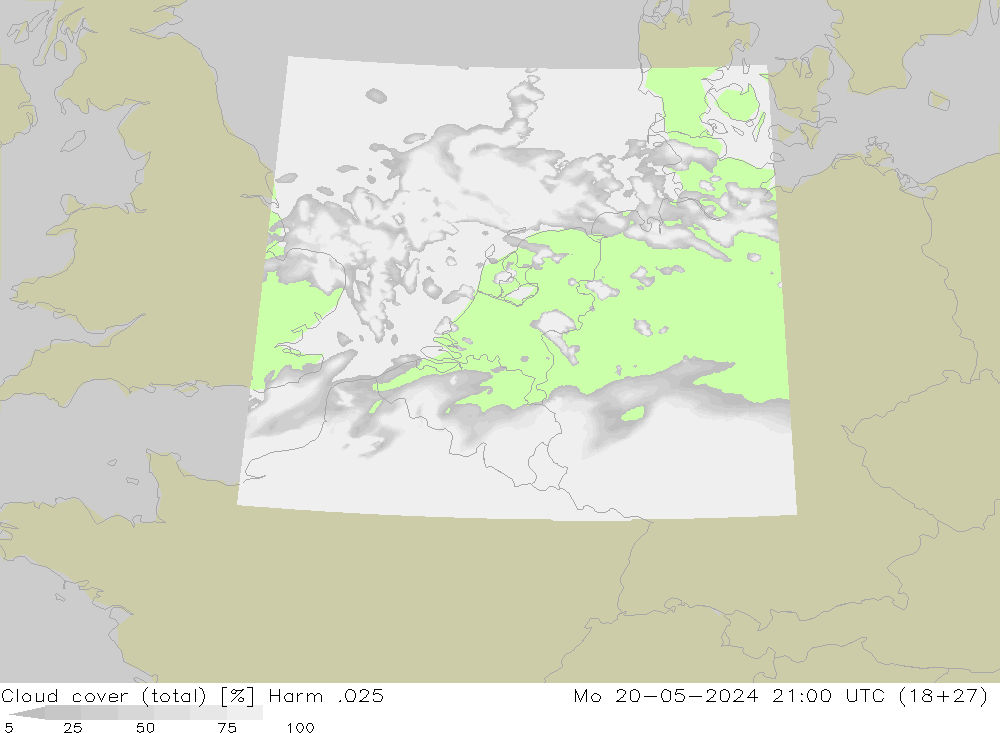 Cloud cover (total) Harm .025 Mo 20.05.2024 21 UTC