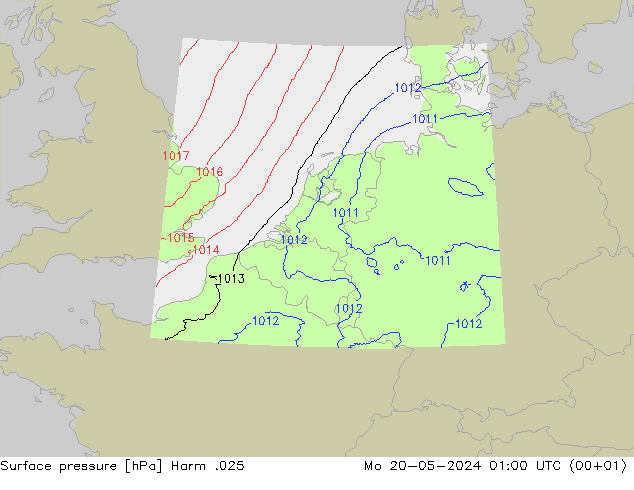 地面气压 Harm .025 星期一 20.05.2024 01 UTC
