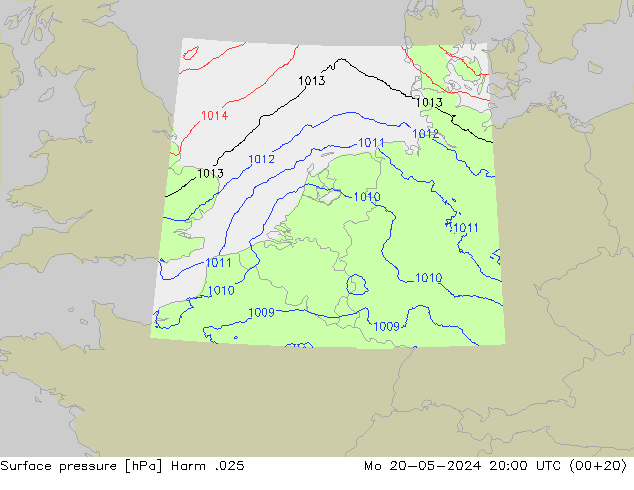 地面气压 Harm .025 星期一 20.05.2024 20 UTC