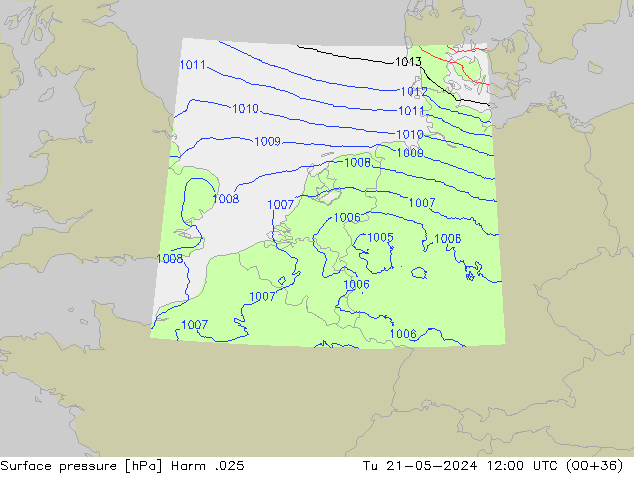 Surface pressure Harm .025 Tu 21.05.2024 12 UTC