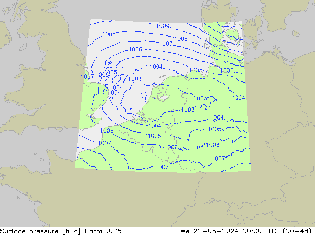 Pressione al suolo Harm .025 mer 22.05.2024 00 UTC