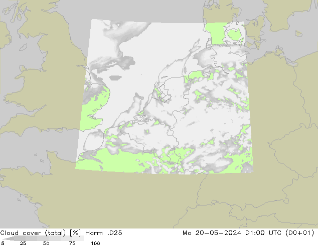 Cloud cover (total) Harm .025 Mo 20.05.2024 01 UTC