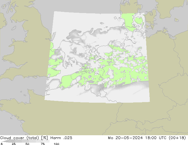 Cloud cover (total) Harm .025 Mo 20.05.2024 18 UTC