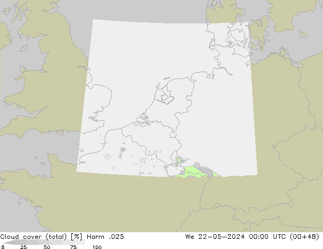 Cloud cover (total) Harm .025 St 22.05.2024 00 UTC