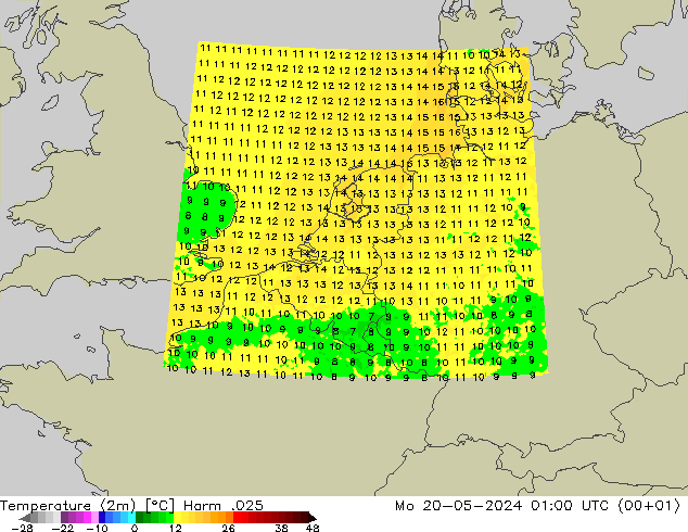 温度图 Harm .025 星期一 20.05.2024 01 UTC