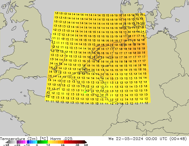 Temperature (2m) Harm .025 We 22.05.2024 00 UTC